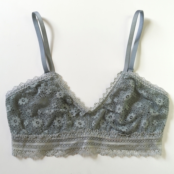 Victoria's Secret Semi Sheer Floral Lace & Mesh Unlined Bralette Dusty Blue S - Picture 1 of 12